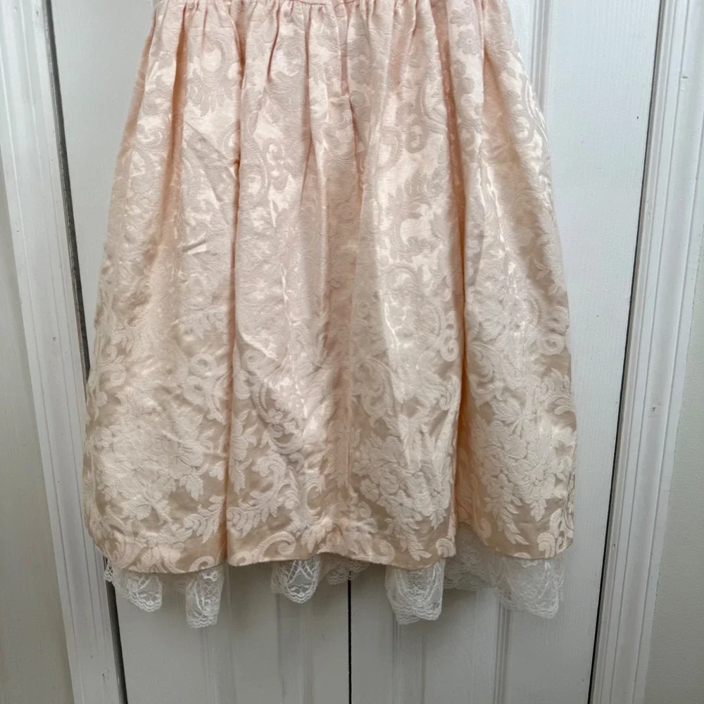 Jessica McClintock Girls 14 Pink‎ Jacquard Party Dress Pearl Lace Hem Vintage